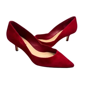 Via Spiga 10 Bold Red Suede Leather Pointed Toe Kitten Heel Classic Pumps - Picture 1 of 12
