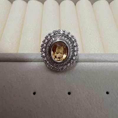 Impresionante anillo de zafiro amarillo y topacio blanco talla 7 Foto 1 de 4