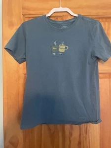 Life Is Good blau His/Hers Just Married Kaffee T-Shirt Relaxed Fit Damen Small - Bild 1 von 13