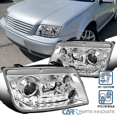 Fit 99-05 VW Jetta Bora Mk4 LED Strip Projector Headlights Head Lamps Left+Right Foto 1 de 4