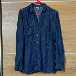 Como Vintage Dark Blue Shirt 100% lyocell women’s Sz L snap close roll tab - Picture 1 of 7