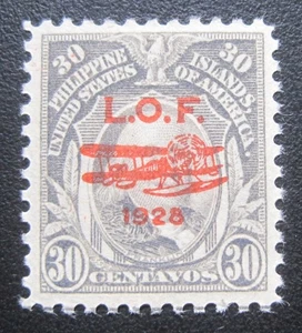 1928 USA Philippinen 30 Cent Luftpost C27 Doppeldecker LOF MH OG gut zentriert - Bild 1 von 2