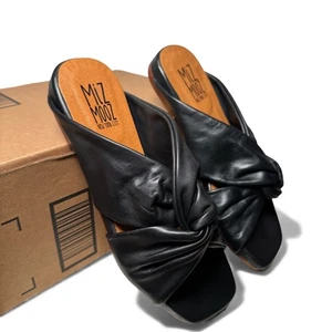 Miz Mooz Paparazzi Leather Knotted Slide Sandal Black Womens EU 37 US 6.5-7 NEW - Picture 1 of 8