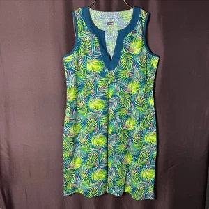 Lands' End Women's S Baltic Teal Palm V Neck Sleeveless Swim Cover-up Dress Knee - Foto 1 di 8