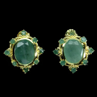 925 Sterling Silver Earrings Oval Emerald 11x9mm Natural Gemstone Jewelry - Image 1 of 4