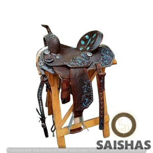 Juego de sillín de cuero Western Premium Barrel Racing mecanizado a mano con tachuela gratuita - Imagen 1 de 4