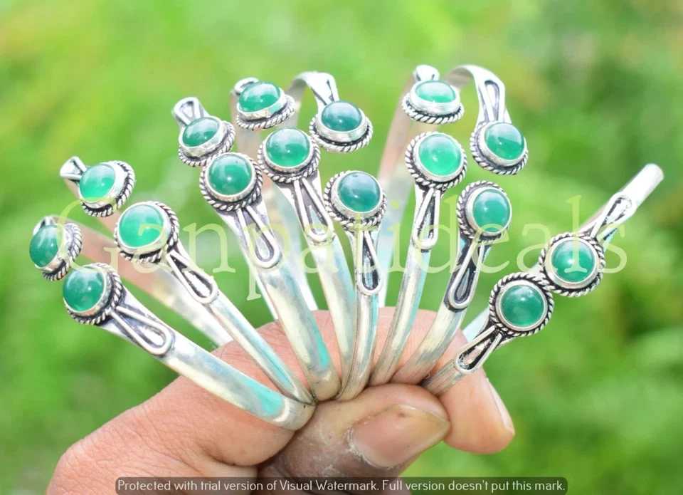 Brazalete de piedras preciosas de ónix verde lote al por mayor de 1 pieza joyas enchapadas en plata 925 Foto 1 de 1