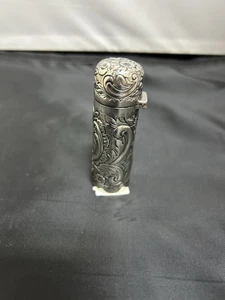 Antigua botella perfumada de plata de ley con tapa con bisagras y tapón de vidrio - Imagen 1 de 12