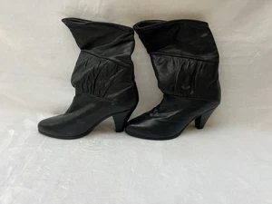 Botas holgadas de cuero negras Frye de colección 7 media pantorrilla tacón bloque EE. UU. - Imagen 1 de 14
