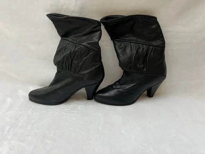 Botas holgadas de cuero negras Frye de colección 7 media pantorrilla tacón bloque EE. UU. Foto 1 de 4