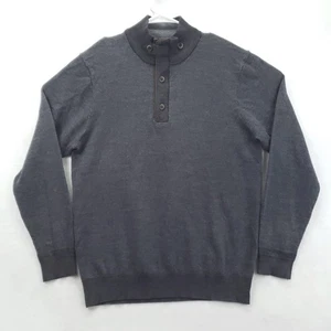 Suéter Orvis Para Hombre Gris Medio Lana Merino Cuello Simulado Botón Henley Borde Marrón - Imagen 1 de 11
