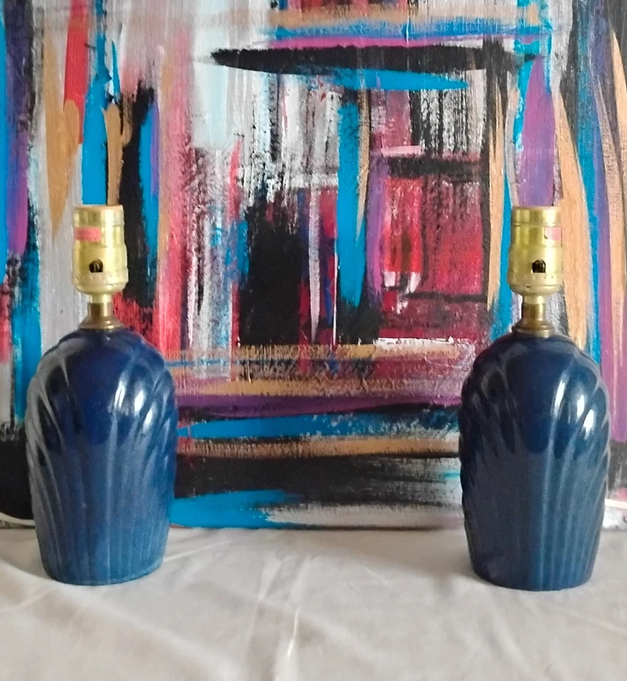 Set of 2 Small 10" Post Modern Shell Table Lamps- Art Deco Revival - Image 1 of 4