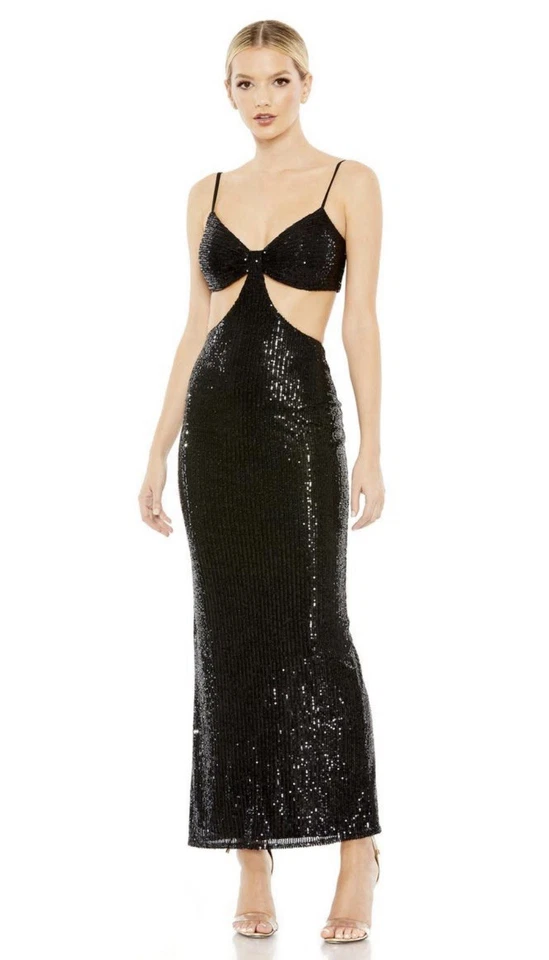 全新带标签 IEENA FOR MAC DUGGAL SZ 4 黑色合身亮片礼服,带侧边/中腰 #70130 — 第 1/4 张图片