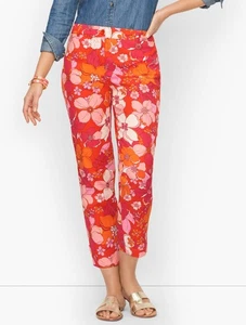 Women's Talbots Red Orange Pink Floral Perfect Crop Cropped Pants Size 24W - Picture 1 of 7