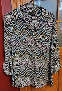 Elementz Shirt Damen 2X Button Down Langarm Mehrfarbig Gemustert 2 Taschen - Bild 1 von 3