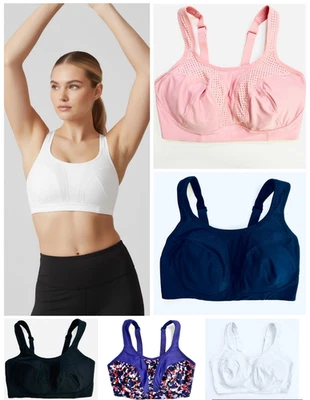 Ladies Marks Sports Bra Ultimate Support Non Wire Crop Black White Pink Gym NEW - Image 1 of 4