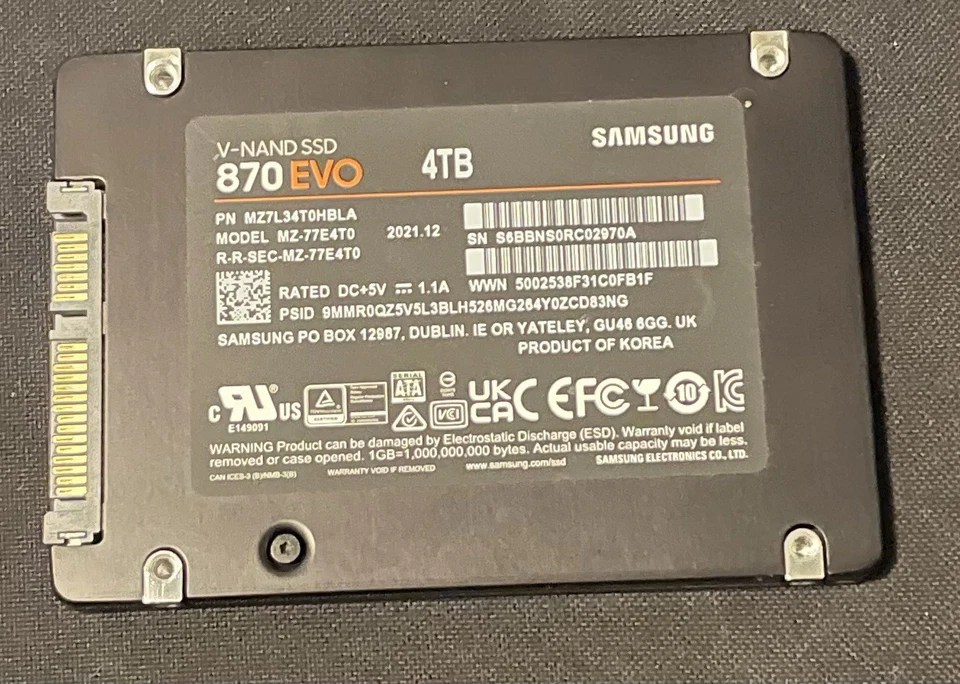 Samsung 870 EVO 4TB 2.5 Inch SATA SSD (MZ-77E2T0E) - Image 1 of 1
