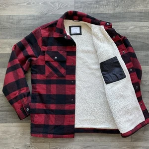 Old Navy Sherpa Lined Wool Flannel Jacket Men’s MEDIUM Red Black Buffalo Plaid - Bild 1 von 11