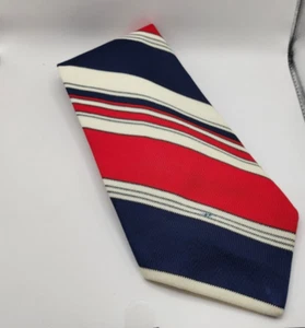 Vintage Polyester diagonal rot weiß blau Krawatte kurz 56" x 4" ungewöhnlich hausgemacht? - Bild 1 von 4