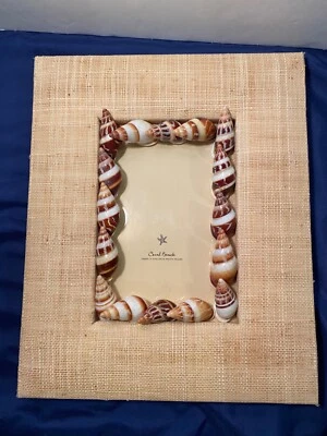 Marco de fotos/fotos de playa coral 4" x 6" tela de tweed tostado con carcasas forro foto  Foto 1 de 4