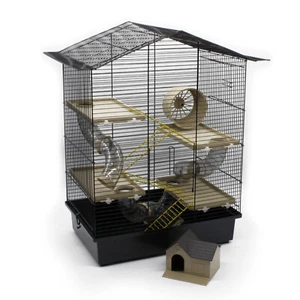 Nagerkäfig XXL 67x57x40 cm mit Zubehör Schwarz/beige Maus Hamster Käfig Ratte - Bild 1 von 10