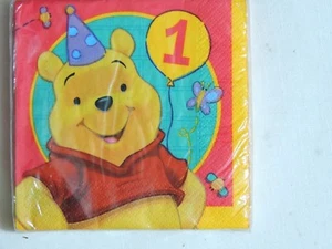 WINNIE THE POOH 1 YEAR HAPPY - 16- PAPER DESSERT NAPKINS - PARTY SUPPLIES - Picture 1 of 1
