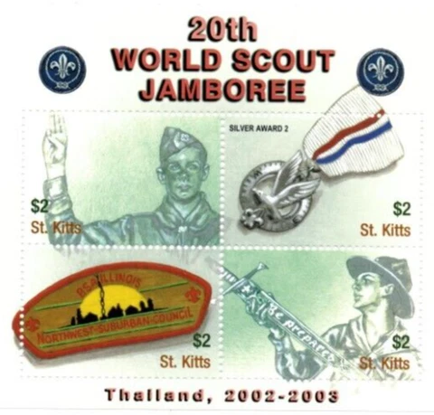 Saint Kitts 2002 - World Scout - Sheet of 4 Stamps - Scott #539 - MNH Cover