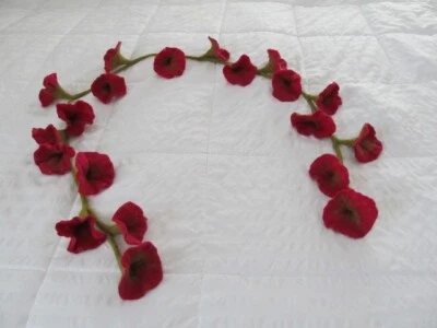 WORSTED WOOL 手工制作花卉早晨荣耀 GARLAND 20 花 6 英尺长 — 第 1/4 张图片