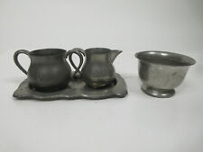 vintage set 3 Carr Craft Solid New England Pewter sugar creamer bowls with tray