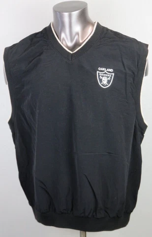 Mens Antigua Oakland Raiders Vintage Vest Jacket Pull Over Size XL Black Nylon Cover