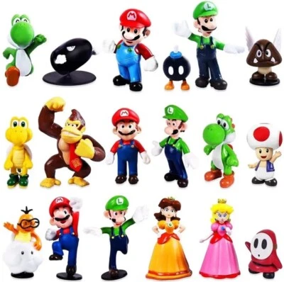 BANDAI Super Mario Action Figuren 18 Stück Set / Mario Luigi Peach Donkey Kong Yoshi