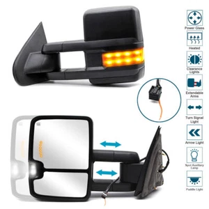 Towing Mirrors Fit 2016 2017 2018 Chevy Silverado 1500 2500 Power Heat Signal - Picture 1 of 11