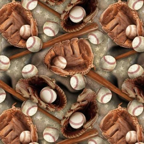 Baseball Stars / Multi  100% Cotton FABRIC priced by the Yard - Image 1 of 1