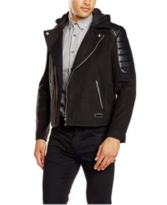 Abrigo chaqueta de motociclista BL7CK Endell de cuero sintético para hombre, negro talla L - Imagen 1 de 12