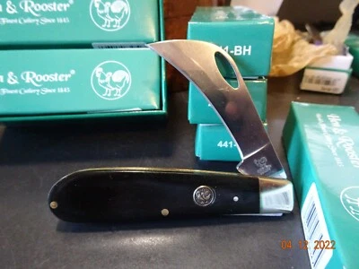 HEN & ROOSTER 4" CL. HAWKBILL BUFFALO HORN HANDLE  POCKET KNIFE  BLADE 4116GS - Image 1 of 4