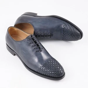 Kiton Slate Blue Calfskin Leather Dress Shoes with Woven Detail US 9 (Eu 42) - Picture 1 of 8
