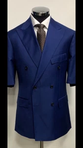Blue super 150 Cerruti double breasted leisure safari french wool suit - Picture 1 of 3