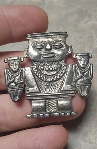 ANTIQUE STERLING SILVER BROOCH PIN fertility ETHNIC TRIBAL MAYAN warrior RARE!! - Picture 1 of 19