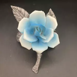 Porzellan blau weiße Rose mit Metallguss Stiel Tischplatte Blumenständer - Bild 1 von 7