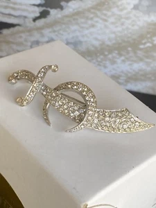 Rhinestone Masonic Shriner Scimitar Sword Crescent Moon Brooch Pin 3.25” Vtg - Picture 1 of 8
