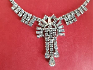 Lovely iconic Art Deco paste rhinestone diamante rhodium necklace - Picture 1 of 3
