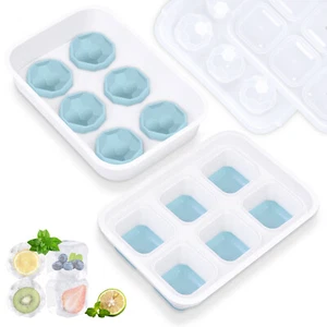 Silicone Ice Cube Tray create Square/Diamond Shaped Ice Cubes w Lid Easy Release - Picture 1 of 8