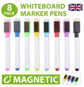 8 Colour Magnetic White Board Marker Pens Pen Dry Eraser Easy Wipe Whiteboard UK - Picture 1 of 9