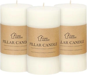 3x6 Inch White Pillar Candles Set of 3 - Decorative Unscented 3x6, - Picture 1 of 6