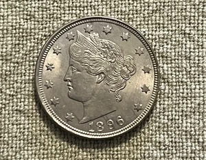 Liberty V 1896 níquel, brillante AU / UNC mejor fecha - Imagen 1 de 9