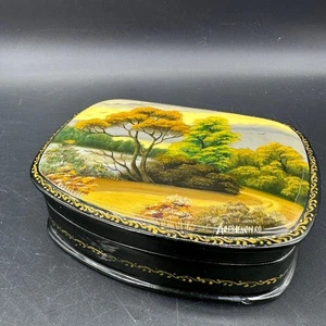 Genuine Russian Handpainted Signed Lacquer Box Fedoskino Autumn Fall EUC - Picture 1 of 12