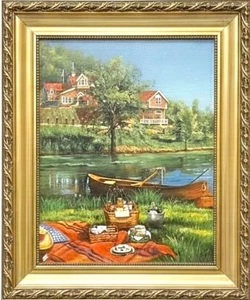 Pintura al óleo sobre lienzo de paisaje del siglo XX — firmada por el artista - Imagen 1 de 6
