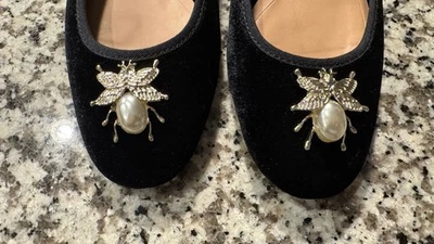 Zapatos Bailarina Zara Trafaluc Abeja Dorada con Perla Negro Terciopelo Tacones Talla 35 Foto 1 de 4