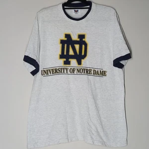 VTG Notre Dame Fighting Irish University Ringer T-Shirt Sz L Single Stitch - Picture 1 of 6