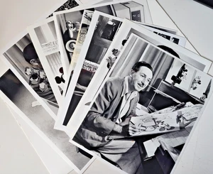 VINTAGE MICKEY MOUSE WALT DISNEY PUBLICITY GLOSSY BLACK AND WHITE PHOTOS x9 - Picture 1 of 7
